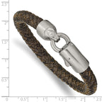 Stainless Steel Brushed Brown Braided Leather Bracelet for Men