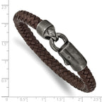 Stainless Steel Antiqued White Bronze-plated Brown Braided Leather Bracelet for Men