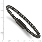 Stainless Steel Polished Black IP-plated Braided Wire and Rubber Bracelet for Men