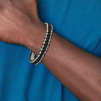 Stainless Steel Brushed Black IP Black/Grey Nylon Bracelet for Men