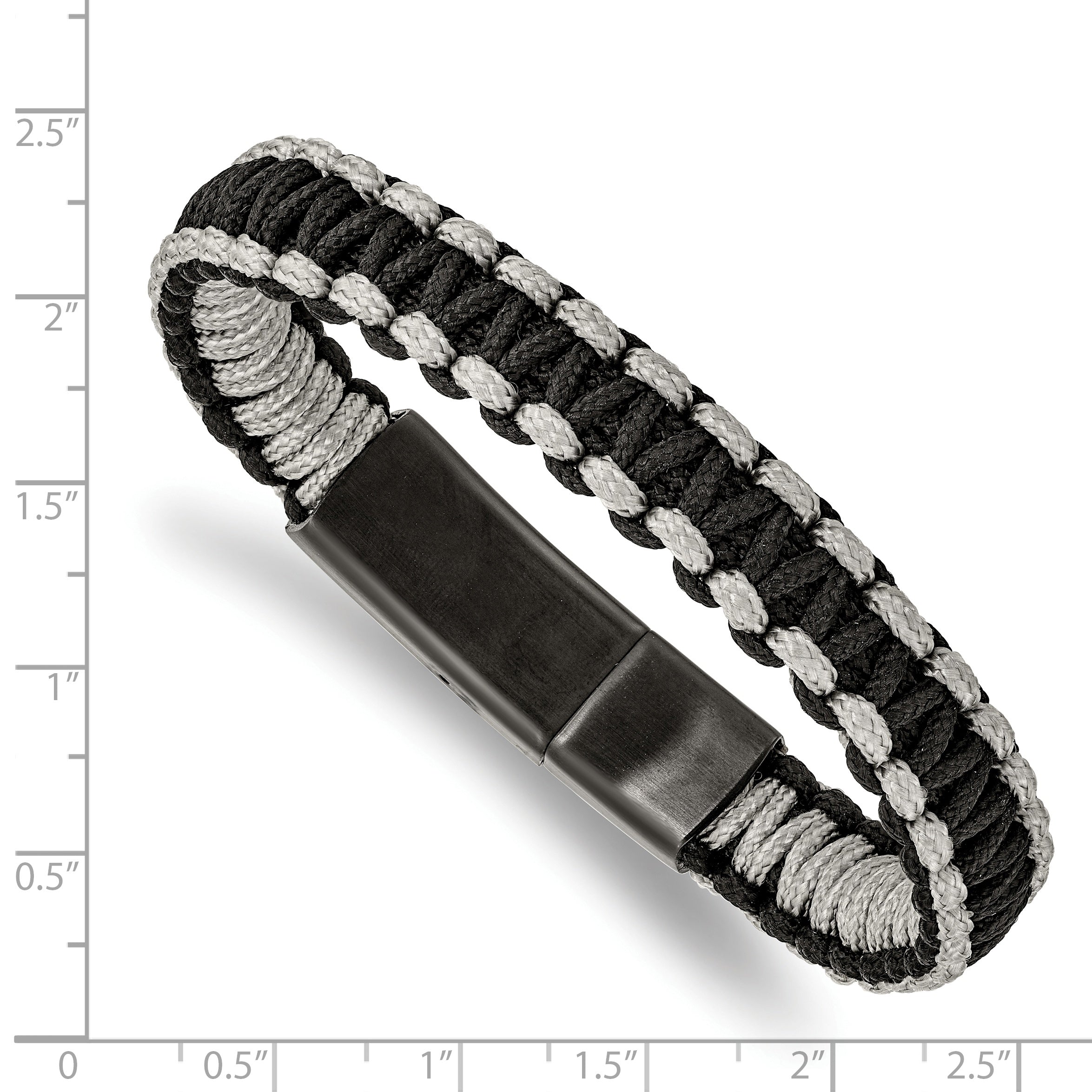Stainless Steel Brushed Black IP Black/Grey Nylon Bracelet for Men