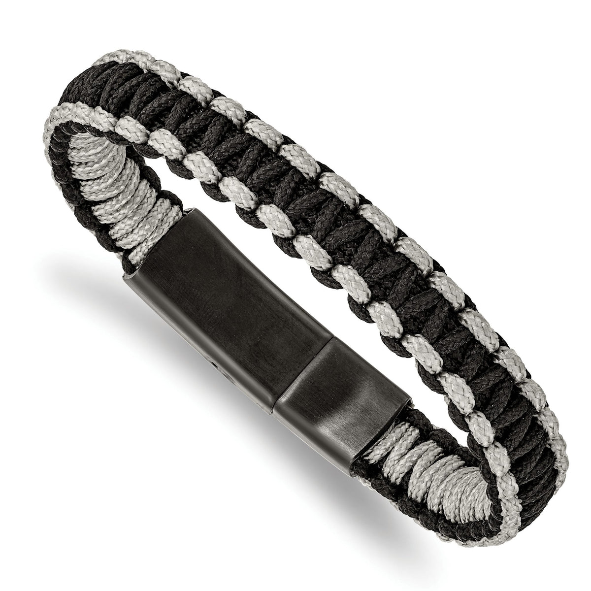 Brushed Black IP & Nylon Bracelet in Stainless Steel, 10.4mm / 8.2in - Sophia Jewelers