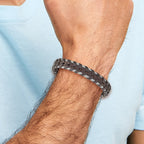 Stainless Steel Polished Cable and Brown Leather Bracelet for Men