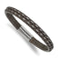Cable & Brown Leather Bracelet in Stainless Steel, 7.5mm, 8.8" - Sophia Jewelers