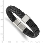 Stainless Steel Brushed Black Leather Bracelet for Men