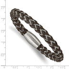 Stainless Steel Brushed Braided Wire and Brown Rubber Bracelet for Men