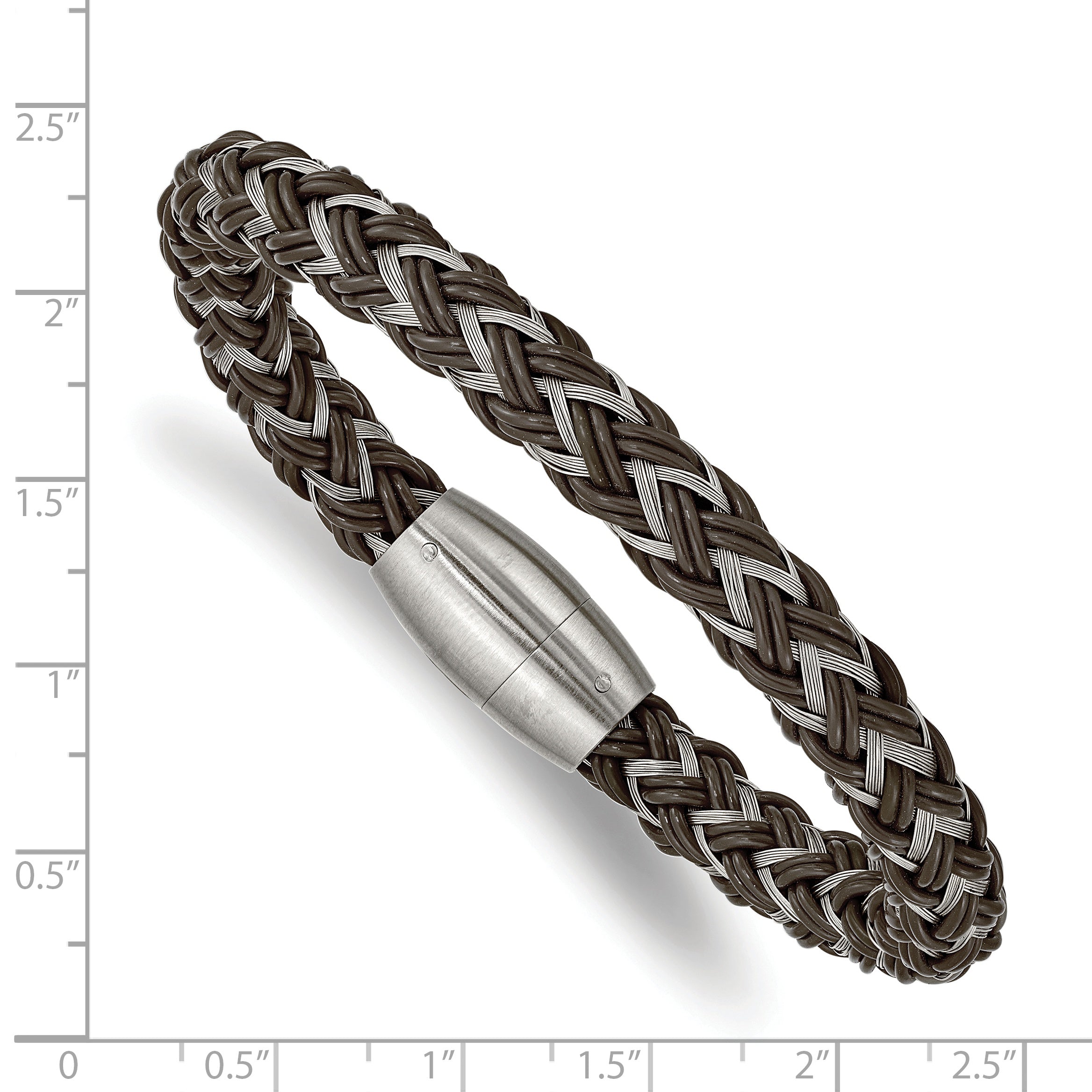 Stainless Steel Brushed Braided Wire and Brown Rubber Bracelet for Men