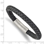 Stainless Steel Brushed Grey Braided Leather Bracelet for Men