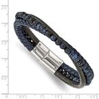 Stainless Steel Polished Multi Strand Blue Chalcedony and Tiger's Eye Beaded Black and Blue Leather Bracelet for Men