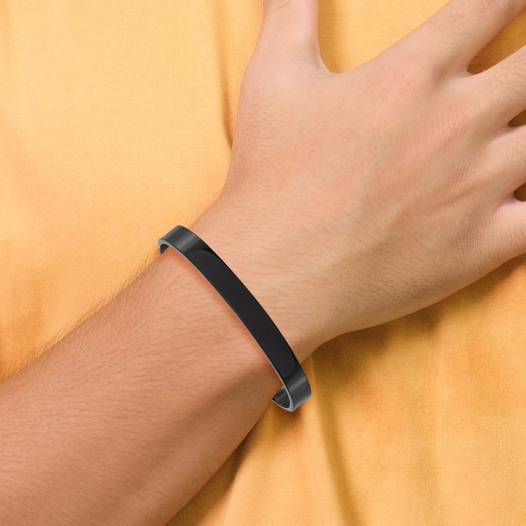 Stainless Steel Polished Black IP-plated 9mm Cuff Bangle Bracelet for Men