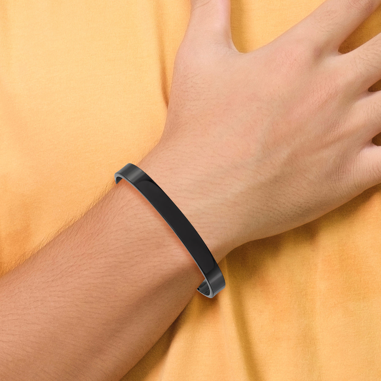 Stainless Steel Polished Black IP-plated 9mm Cuff Bangle Bracelet for Men
