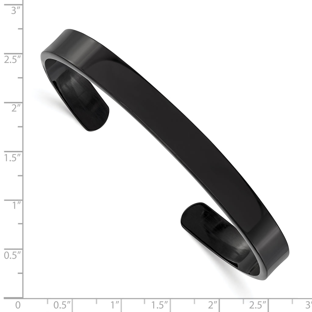 Stainless Steel Polished Black IP-plated 9mm Cuff Bangle Bracelet for Men