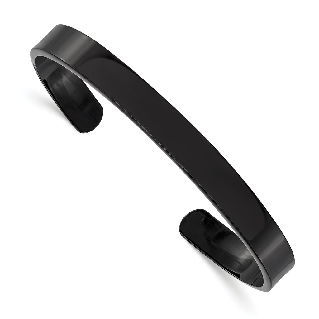 Stainless Steel Polished Black IP-plated 9mm Cuff Bangle Bracelet for Men