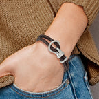 Stainless Steel Polished Brown Braided Leather Bracelet for Men