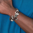 Stainless Steel Polished Functional Compass Multi Strand Brown Leather Bracelet for Men