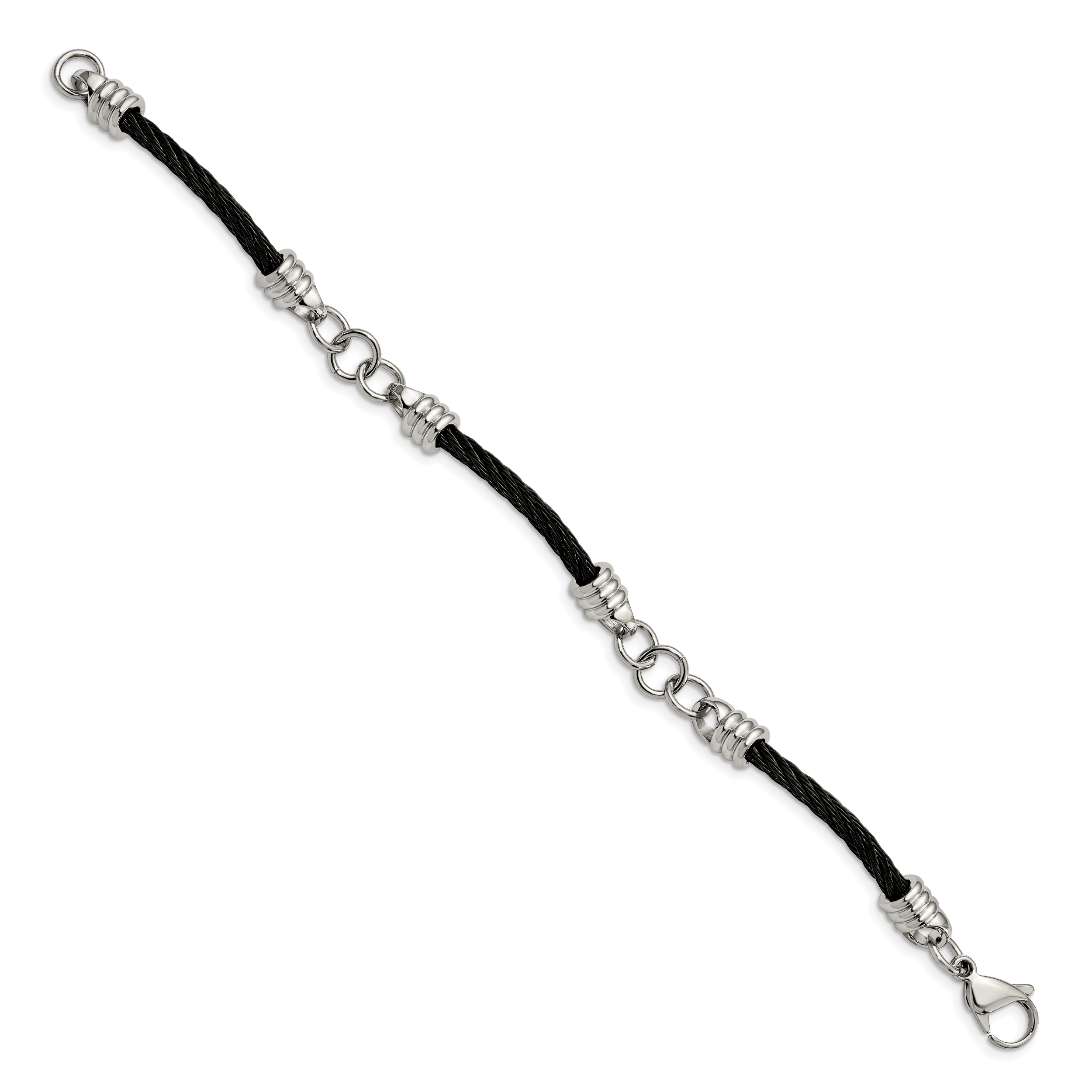 Stainless Steel Polished Black IP-plated Cable Bracelet for Men