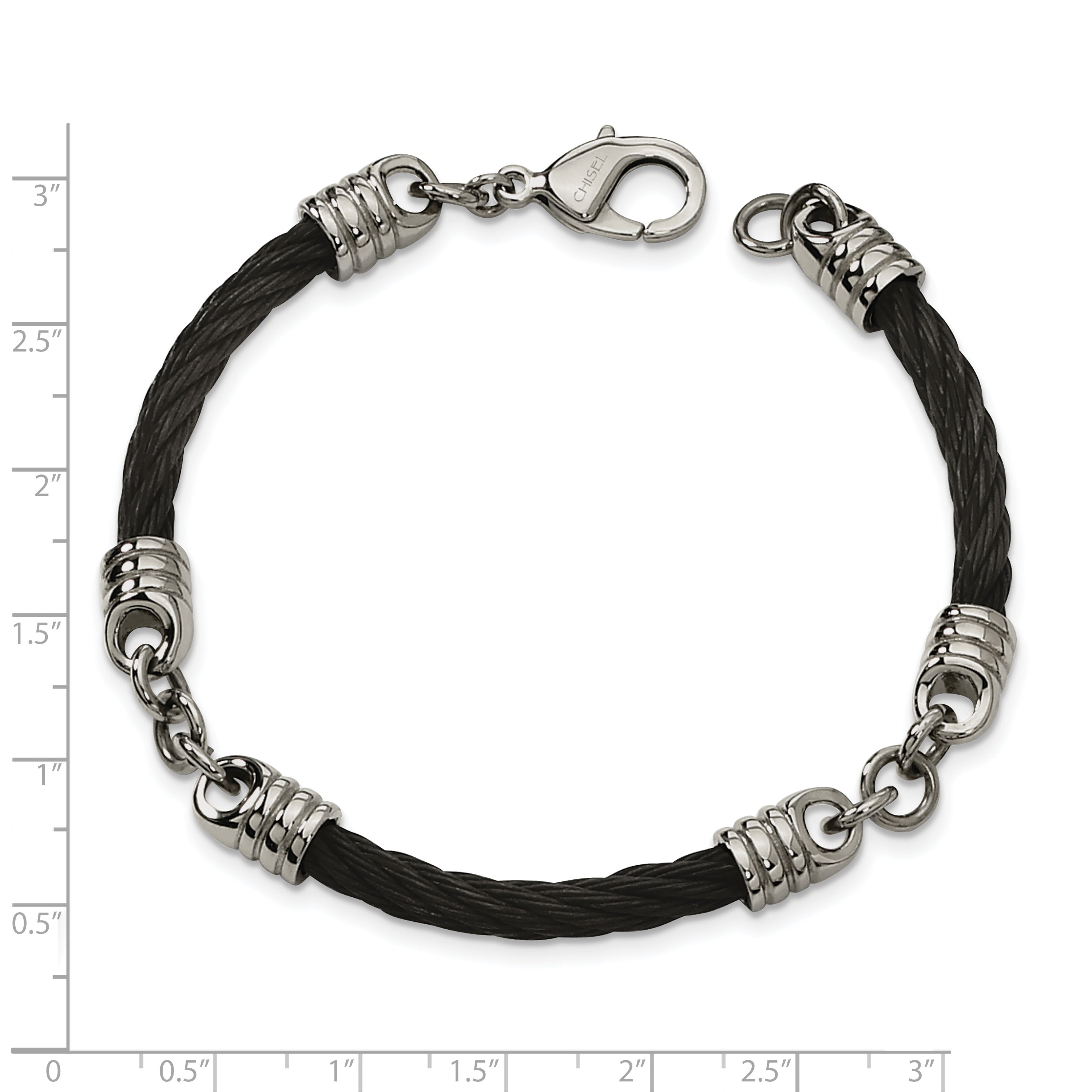 Stainless Steel Polished Black IP-plated Cable Bracelet for Men