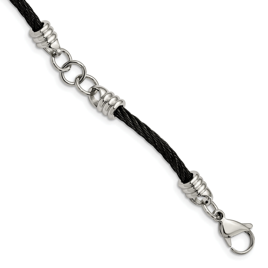 Stainless Steel Polished Black IP-plated Cable Bracelet for Men