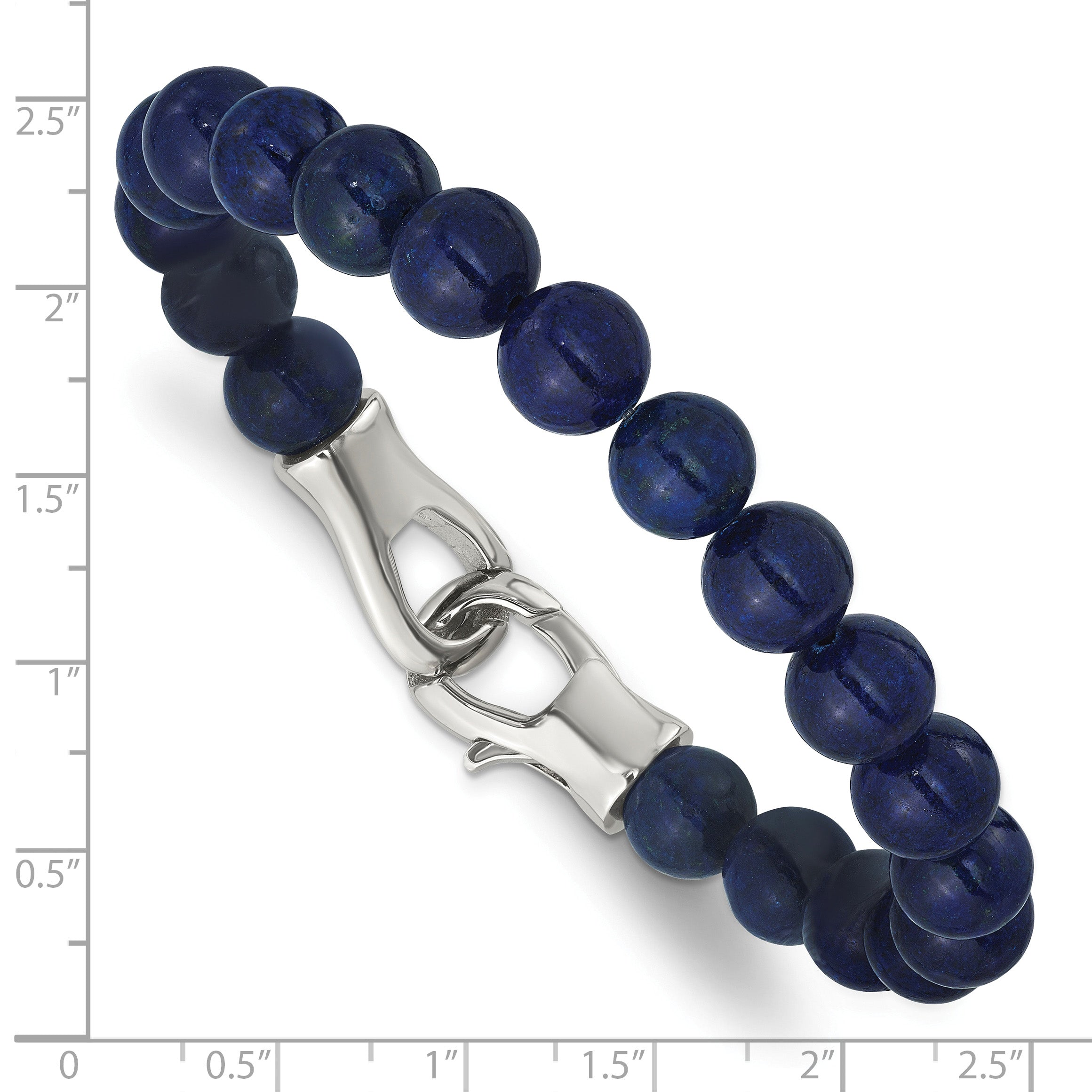 Stainless Steel Polished Genuine Lapis Beaded Bracelet for Men