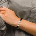 Stainless Steel Polished Black Agate Beaded Bracelet for Men