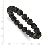 Stainless Steel Polished Black Enamel 10.5mm Lava Stone Beaded Stretch Bracelet for Men