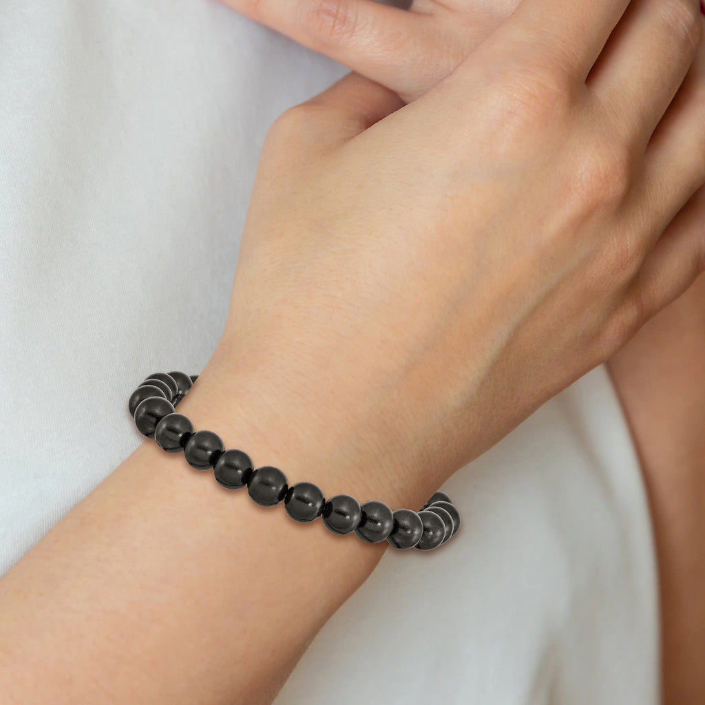 8mm Black Wood Beaded Stretch Bracelet for Men