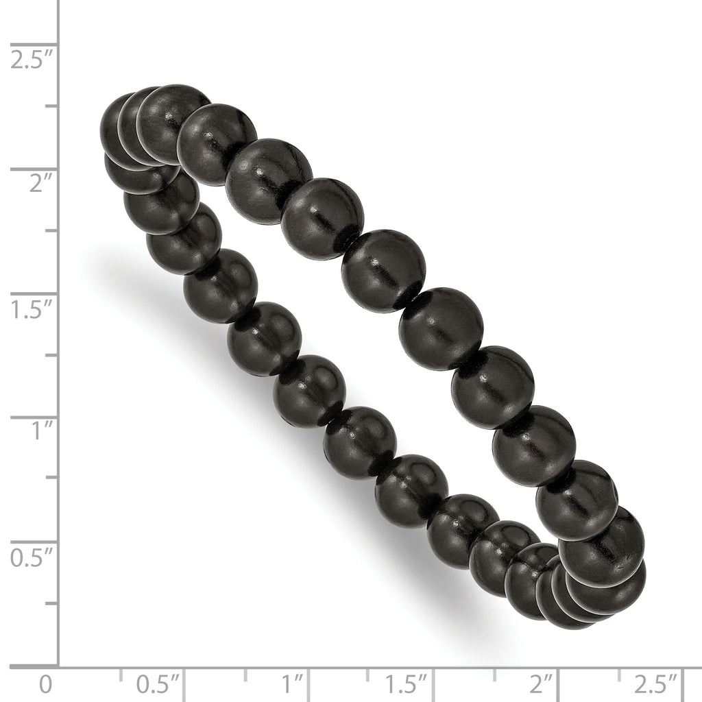8mm Black Wood Beaded Stretch Bracelet for Men