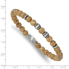 Stainless Steel Antiqued White Bronze Plated with Grain Stone Beads Bracelet with Extension for Men