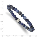Stainless Steel Polished 6mm Blue Sodalite Beaded Stretch Bracelet for Men