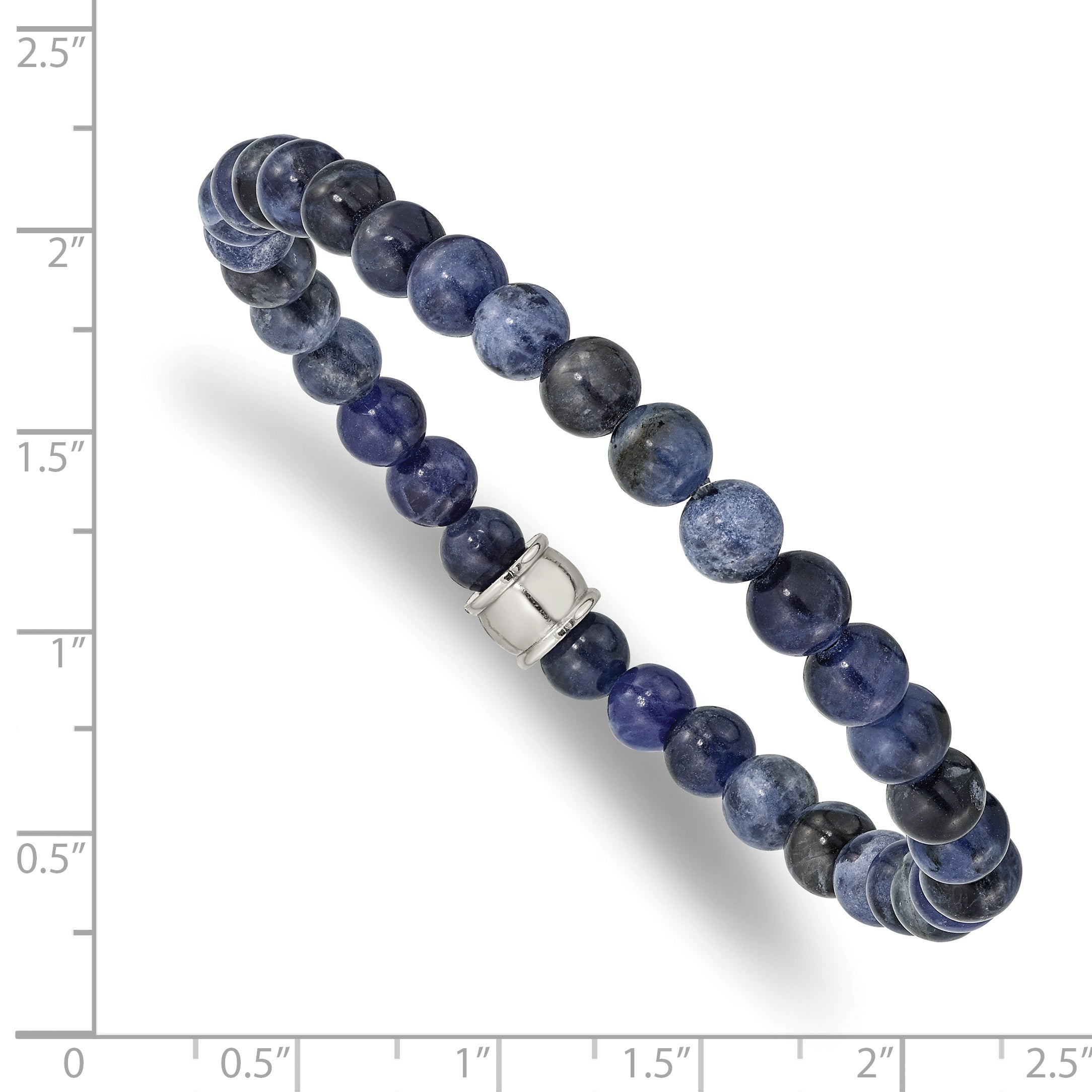 Stainless Steel Polished 6mm Blue Sodalite Beaded Stretch Bracelet for Men