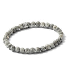 Stainless Steel Polished 6mm Grey Jasper Beaded Stretch Bracelet for Men