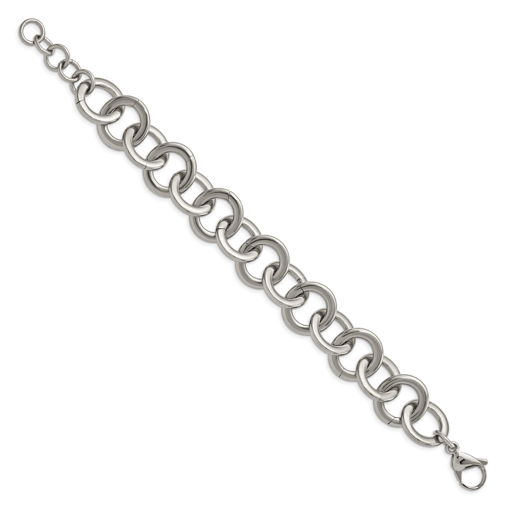 Stainless Steel Polished Circle Link Bracelet with Extension for Women