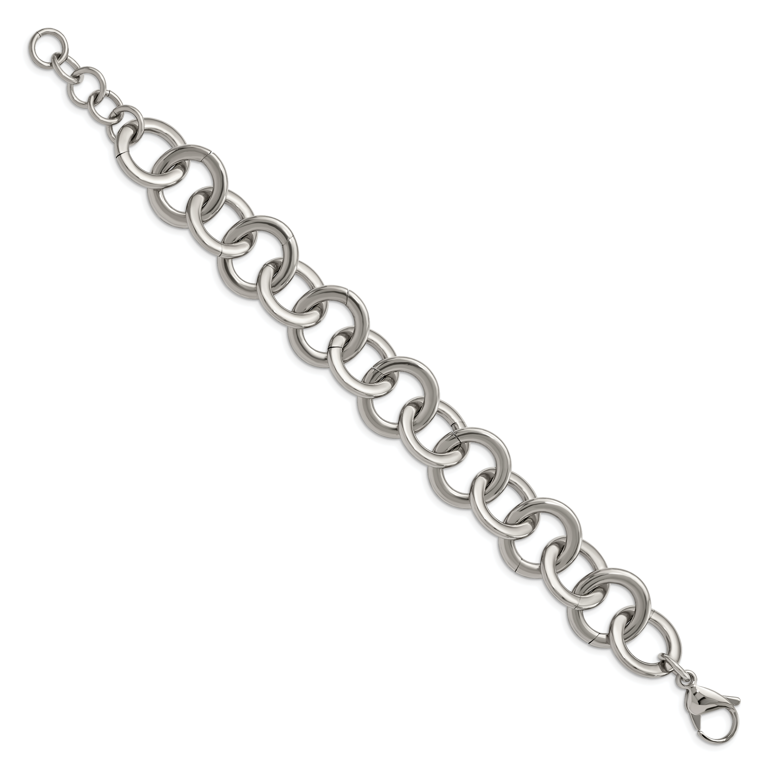 Stainless Steel Polished Circle Link Bracelet with Extension for Women