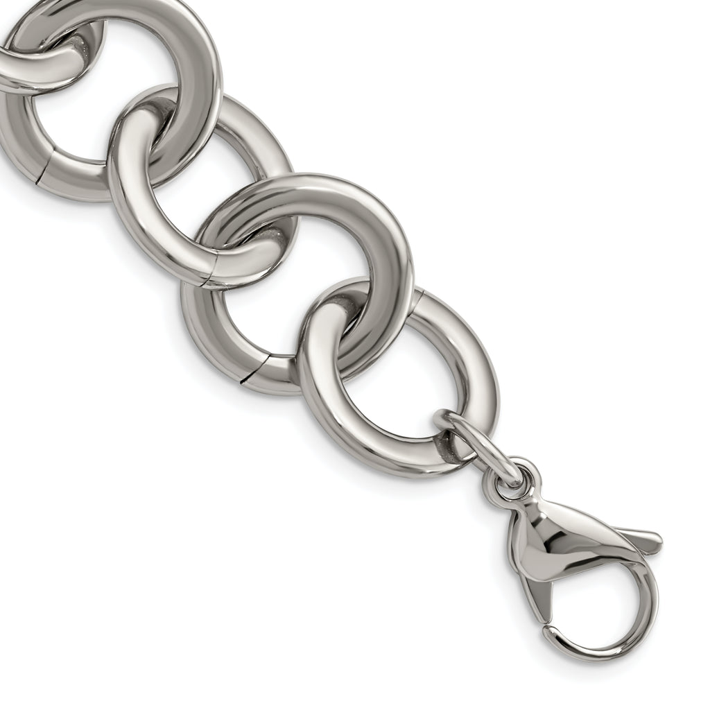 Stainless Steel Polished Circle Link Bracelet with Extension for Women
