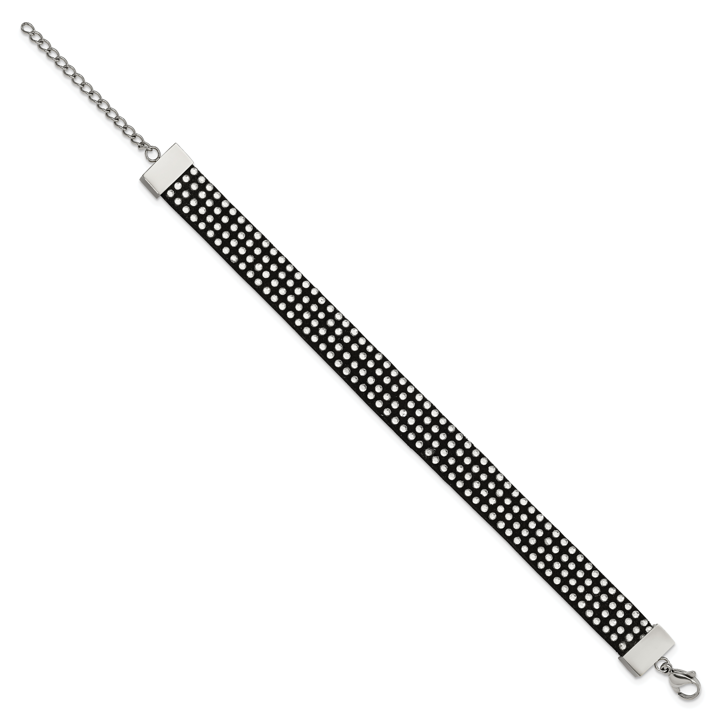 Stainless Steel Polished Black Leather with Crystals with ext Bracelet for Women Secondary image