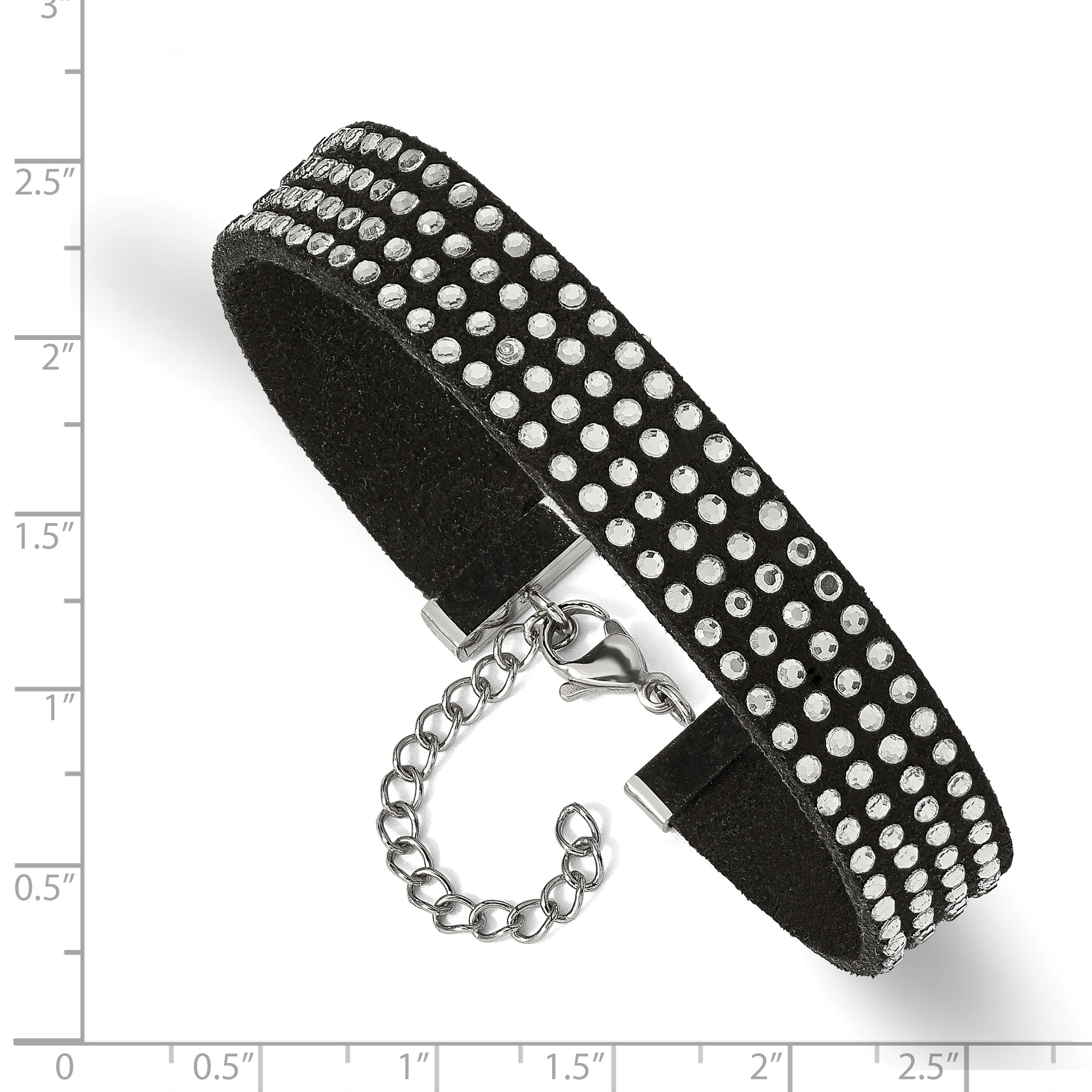 Stainless Steel Polished Black Leather with Crystals with ext Bracelet for Women
