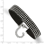 Black Leather & Crystal Bracelet in Stainless Steel, 11.7mm, 7.2in - Sophia Jewelers
