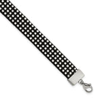 Stainless Steel Polished Black Leather with Crystals with ext Bracelet for Women