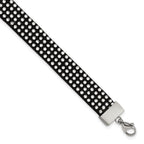 Black Leather & Crystal Bracelet in Stainless Steel, 11.7mm, 7.2in - Sophia Jewelers