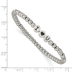Stainless Steel Antiqued and Polished I Heart U 4mm Beaded Stretch Bracelet for Women