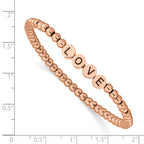 Stainless Steel Antiqued and Polished Rose IP-plated Love 4mm Stretch Bracelet for Women