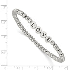 Stainless Steel Antiqued and Polished Love 4mm Beaded Stretch Bracelet for Women