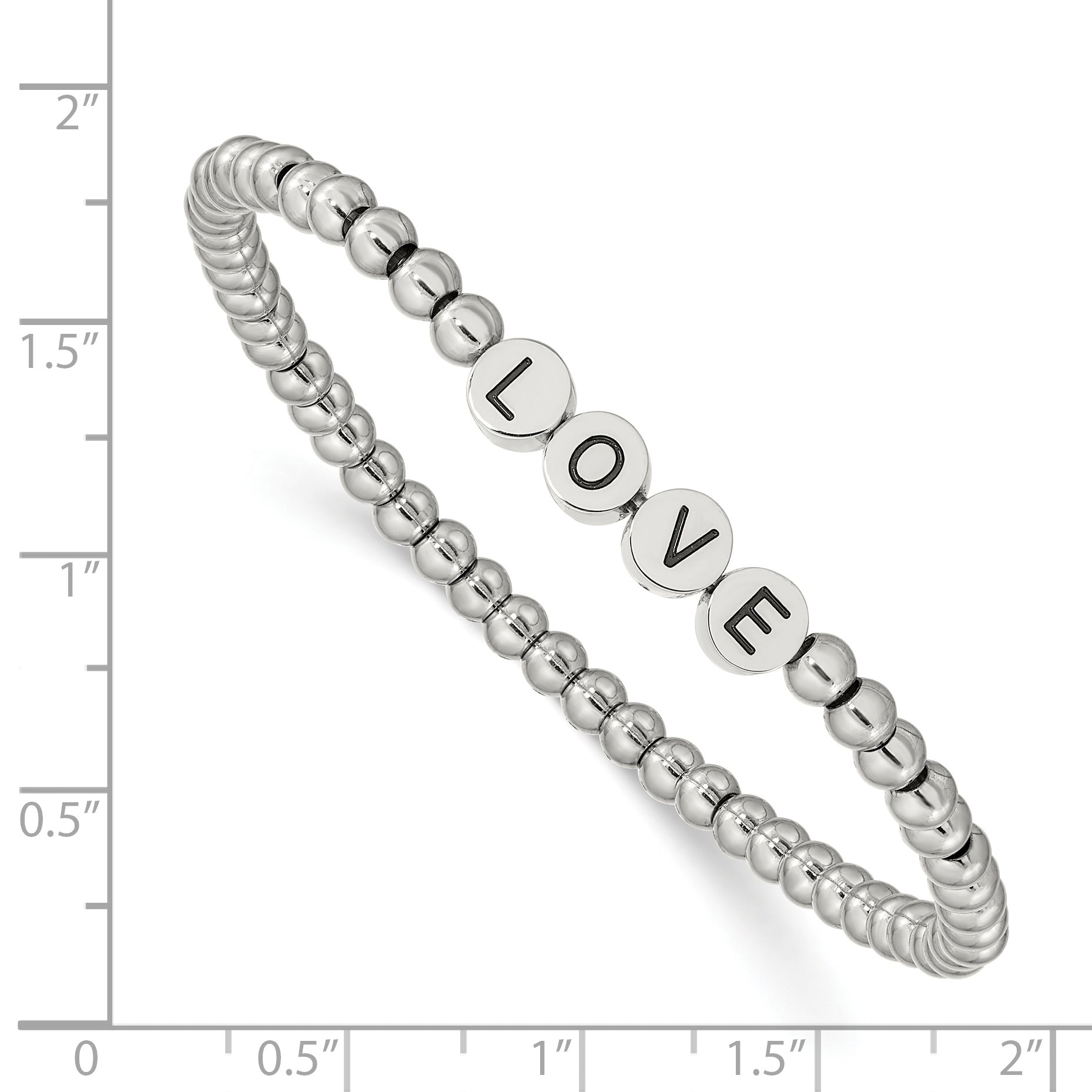 Stainless Steel Antiqued and Polished Love 4mm Beaded Stretch Bracelet for Women