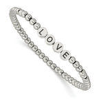 Stainless Steel Antiqued and Polished Love 4mm Beaded Stretch Bracelet for Women