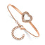 Stainless Steel Polished Rose IP-plated White Enameled Cubic Zirconia Heart Bangle Bracelet with Extension for Women