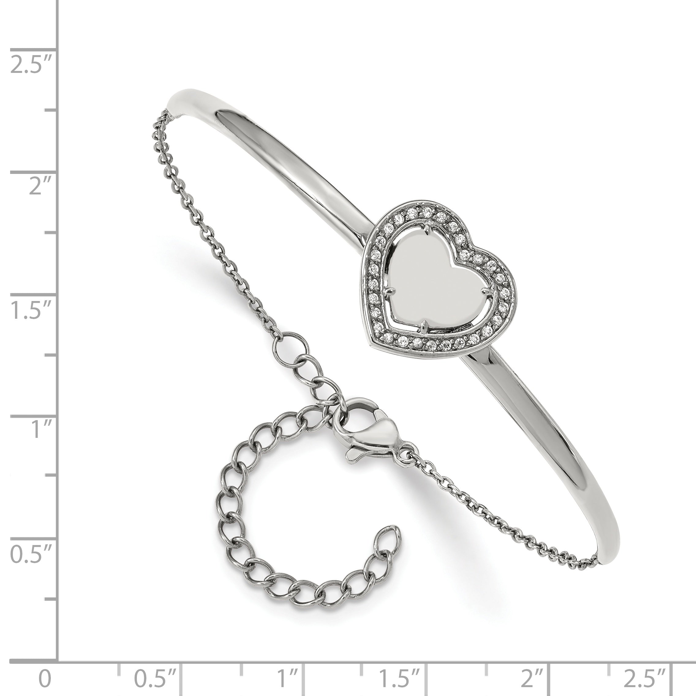 Stainless Steel Polished with Cubic Zirconia Heart Bangle Bracelet with Extension for Women Secondary image