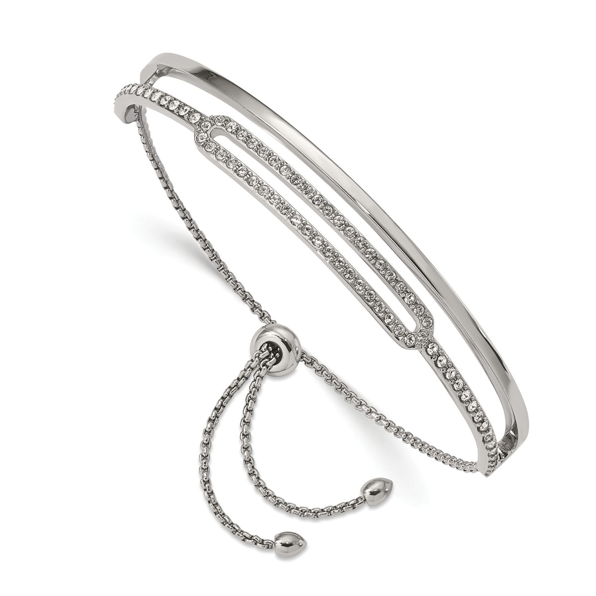 Crystals Bangle Bracelet in Stainless Steel, 9mm Adjustable - Sophia Jewelers Main image