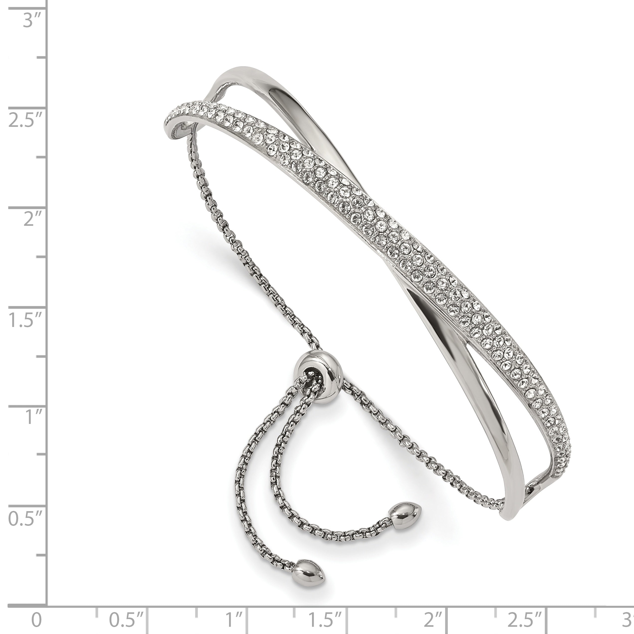 Stainless Steel Polished with Crystals Adjustable Bangle Bracelet for Women