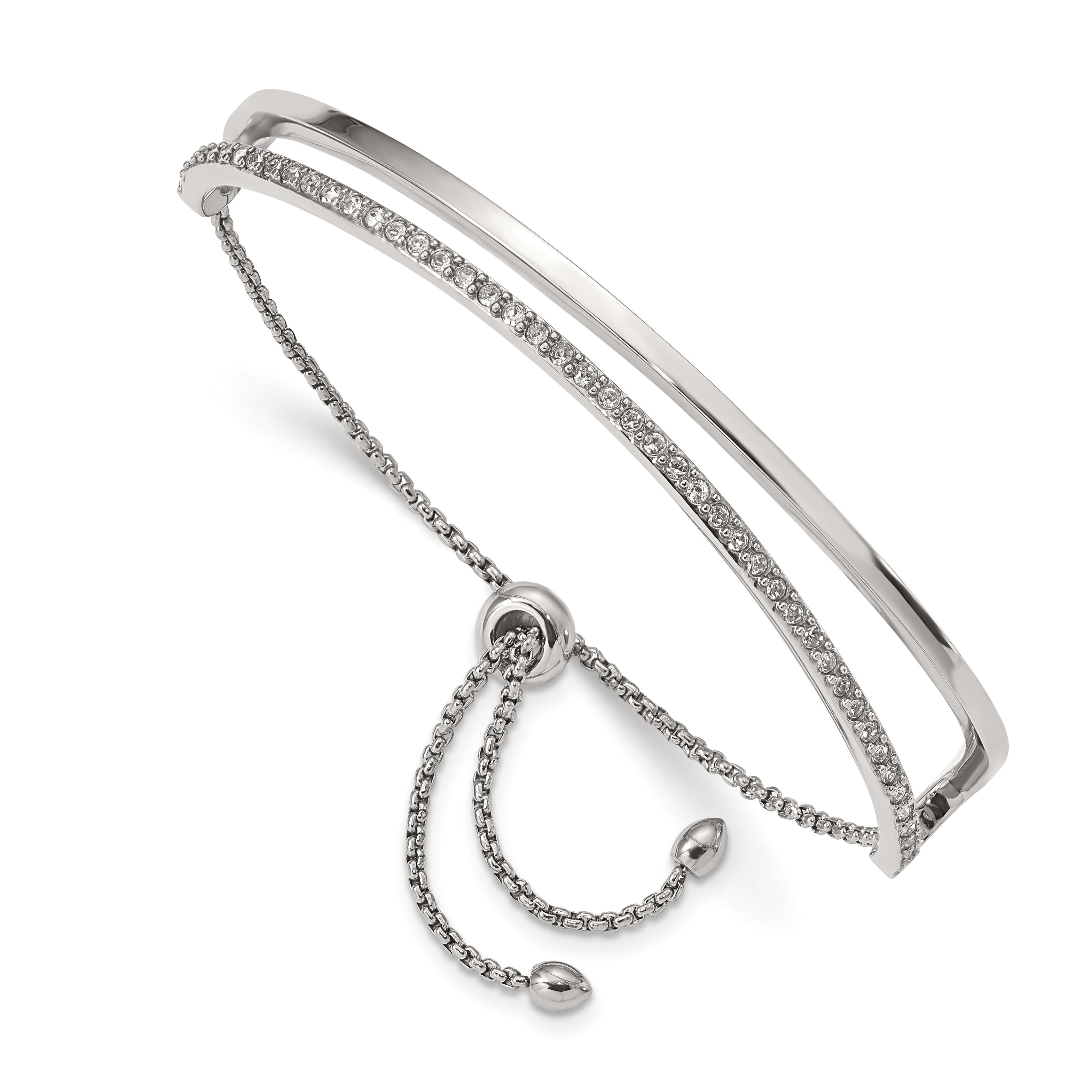 Stainless Steel Polished with Crystals Adjustable Bangle Bracelet for Women Main image