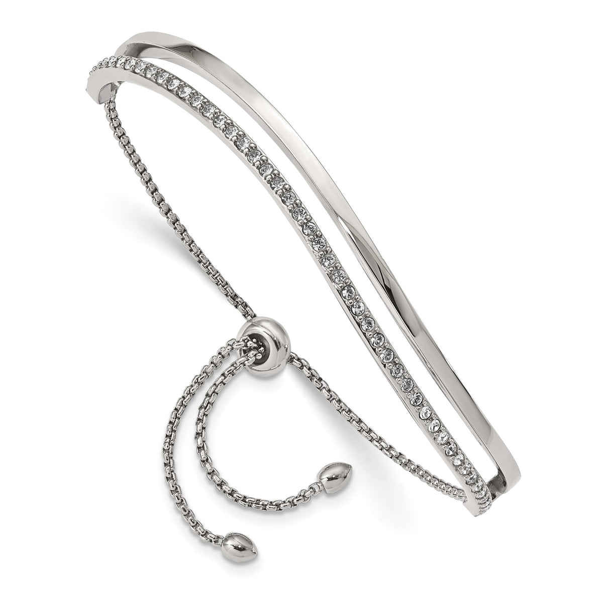 Crystals Bangle Bracelet in Stainless Steel, 6.2mm Adjustable - Sophia Jewelers Main image